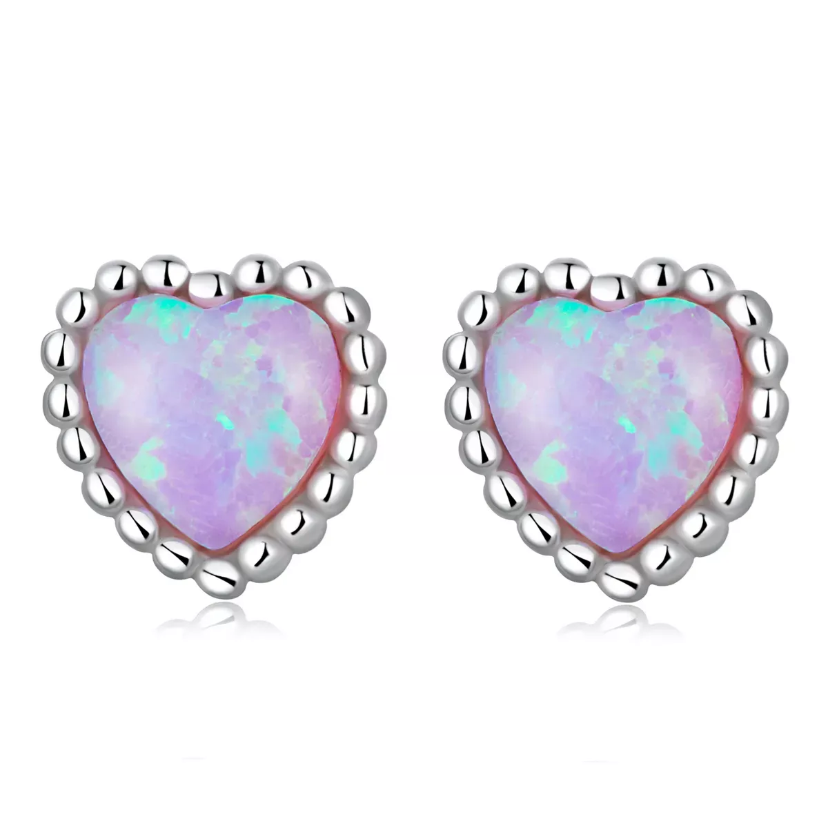 Pandora Style Opal Love Stud Earrings - SCE1383 Pandora Style Opal Love Stud Earrings - SCE1383
