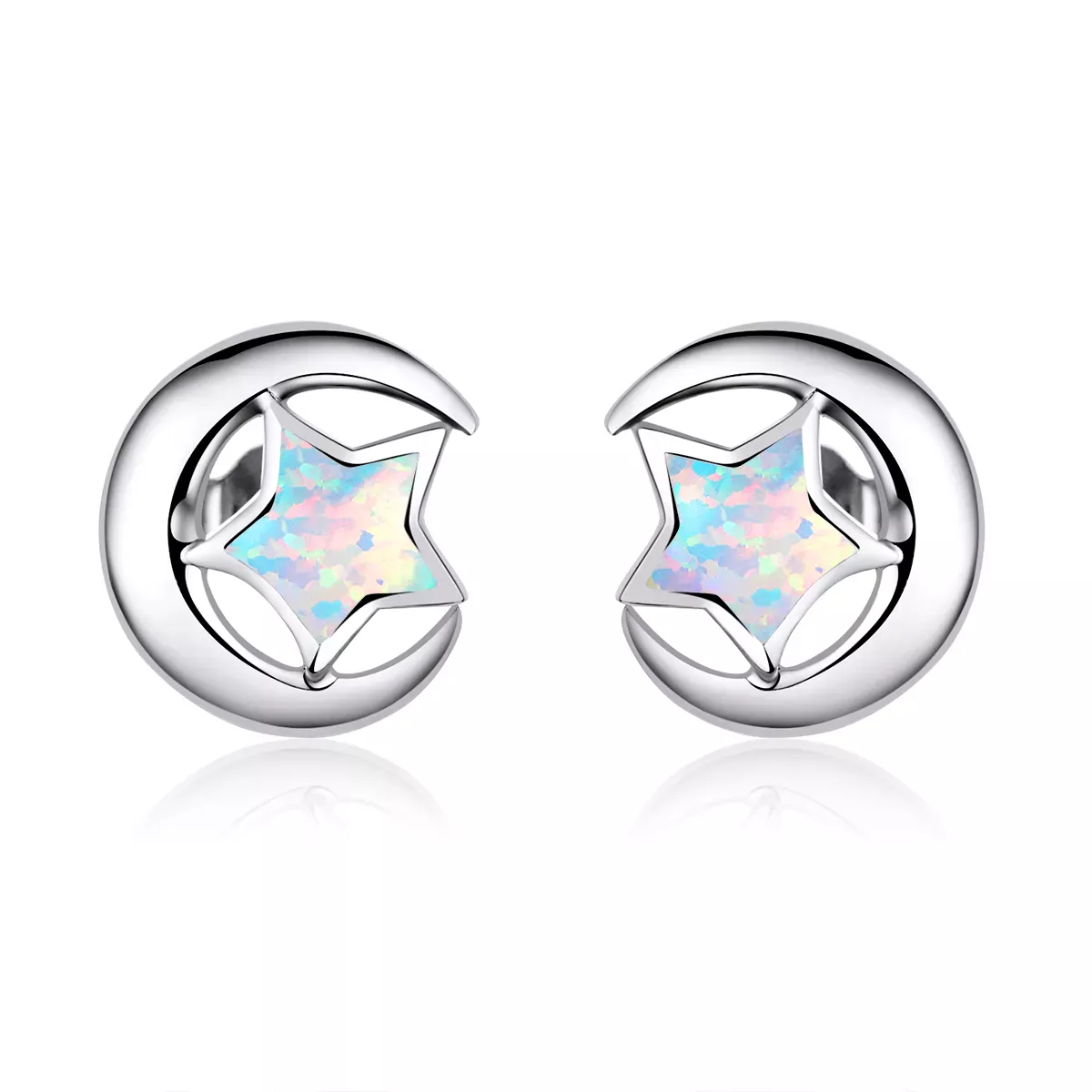 Pandora Style Opal Moon Stud Earrings - SCE816-A Pandora Style Opal Moon Stud Earrings - SCE816-A