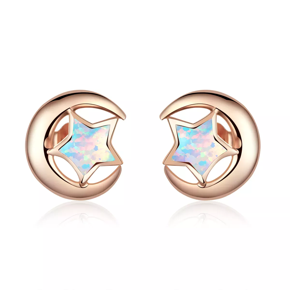 Pandora Style Opal Moon Stud Earrings - SCE816-C Pandora Style Opal Moon Stud Earrings - SCE816-C