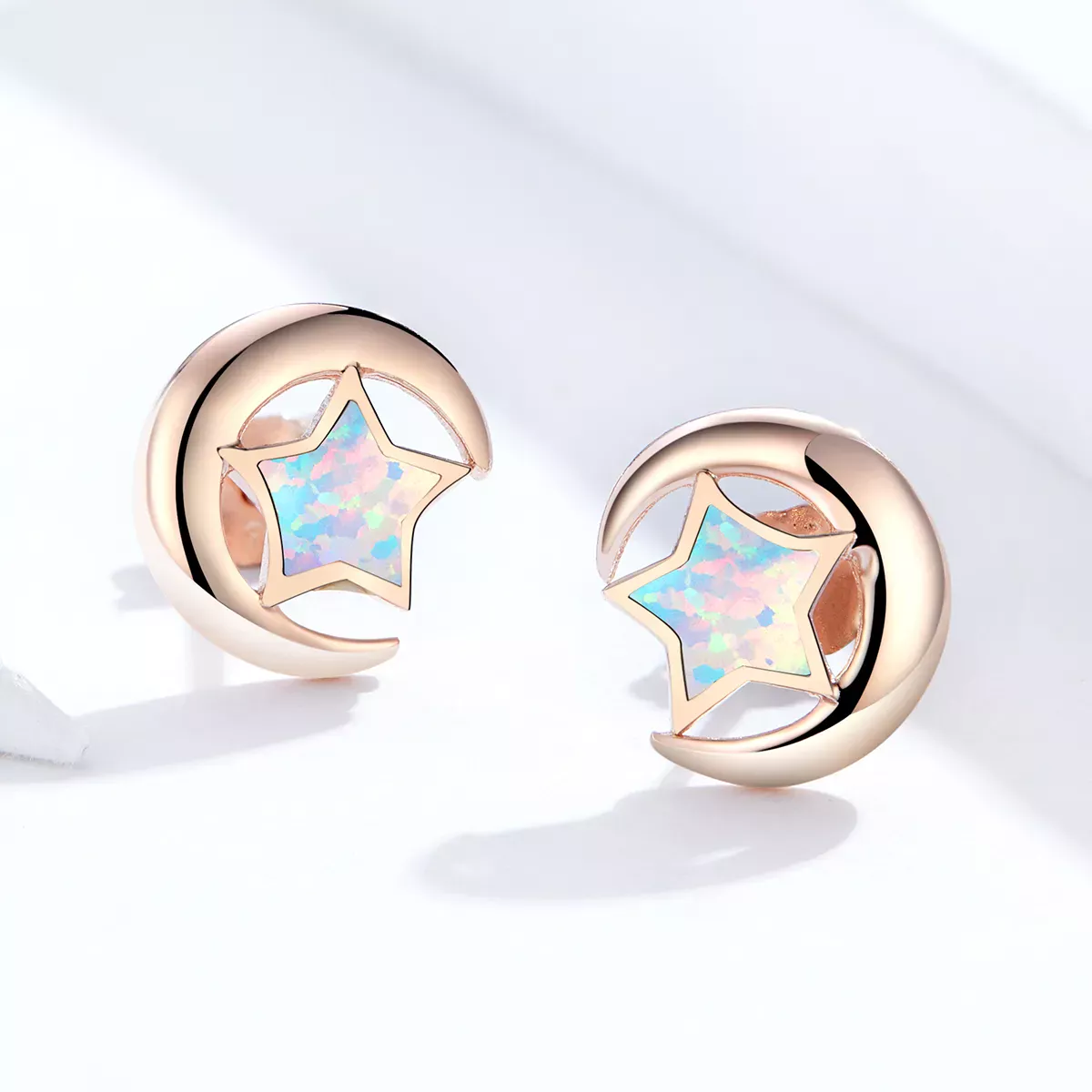 Pandora Style Opal Moon Stud Earrings - SCE816-C