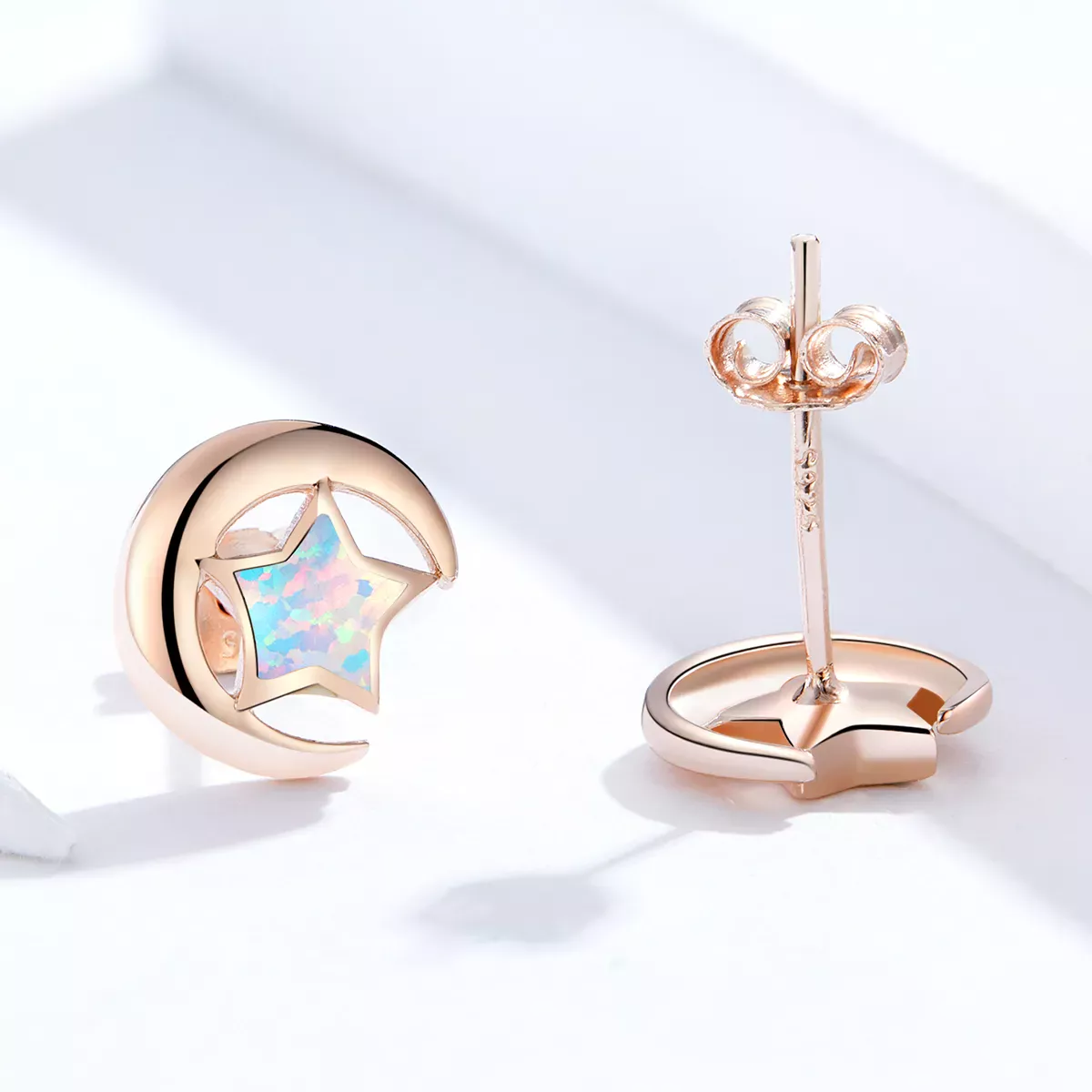 Pandora Style Opal Moon Stud Earrings - SCE816-C
