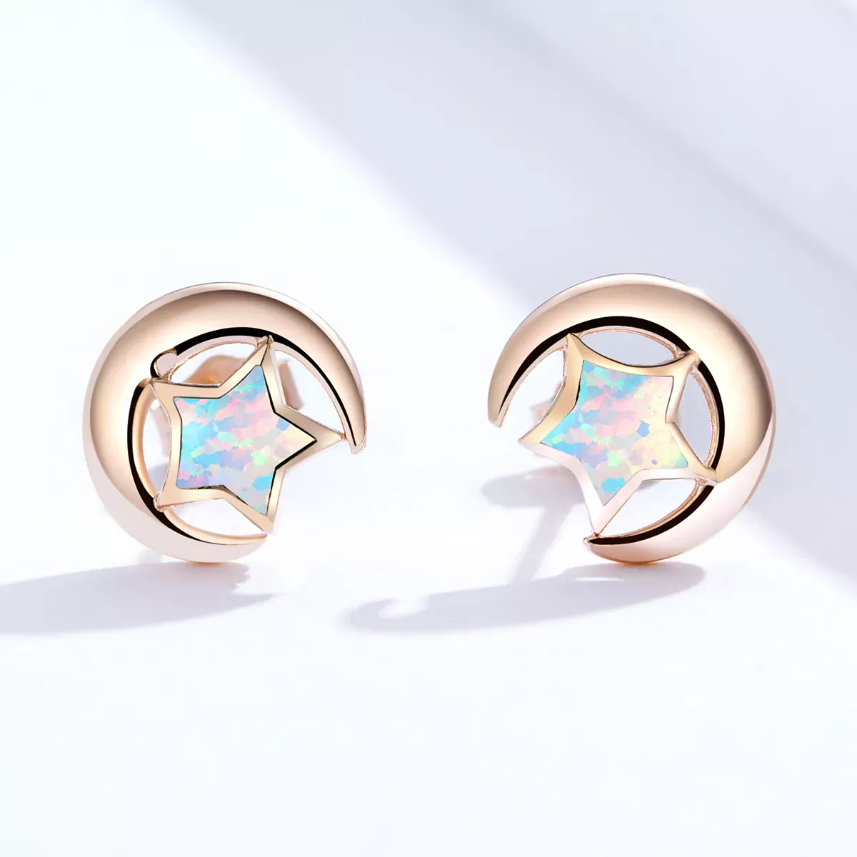 Pandora Style Opal Moon Stud Earrings - SCE816-C