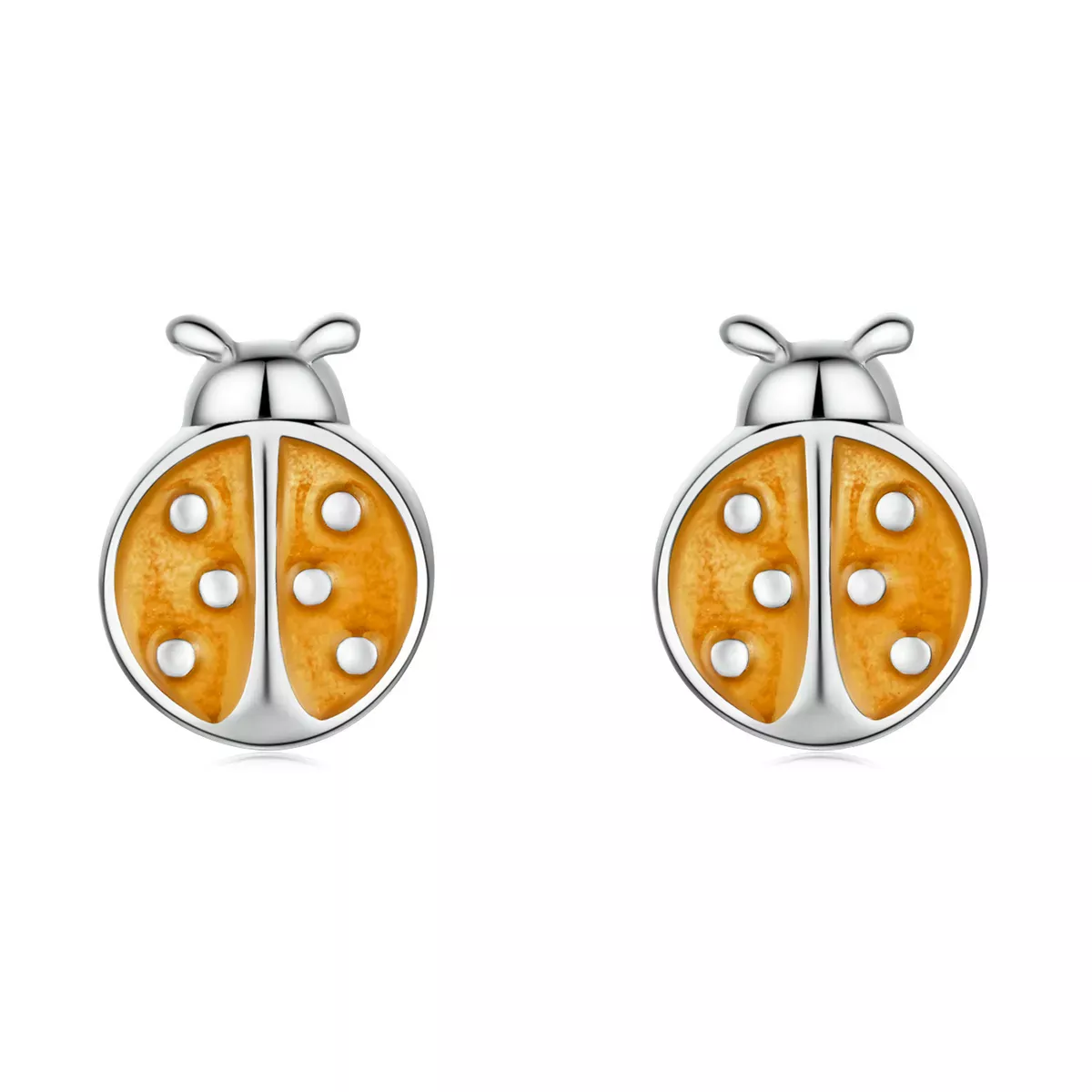 Pandora Style Orange Ladybug Stud Earrings - SCE1345