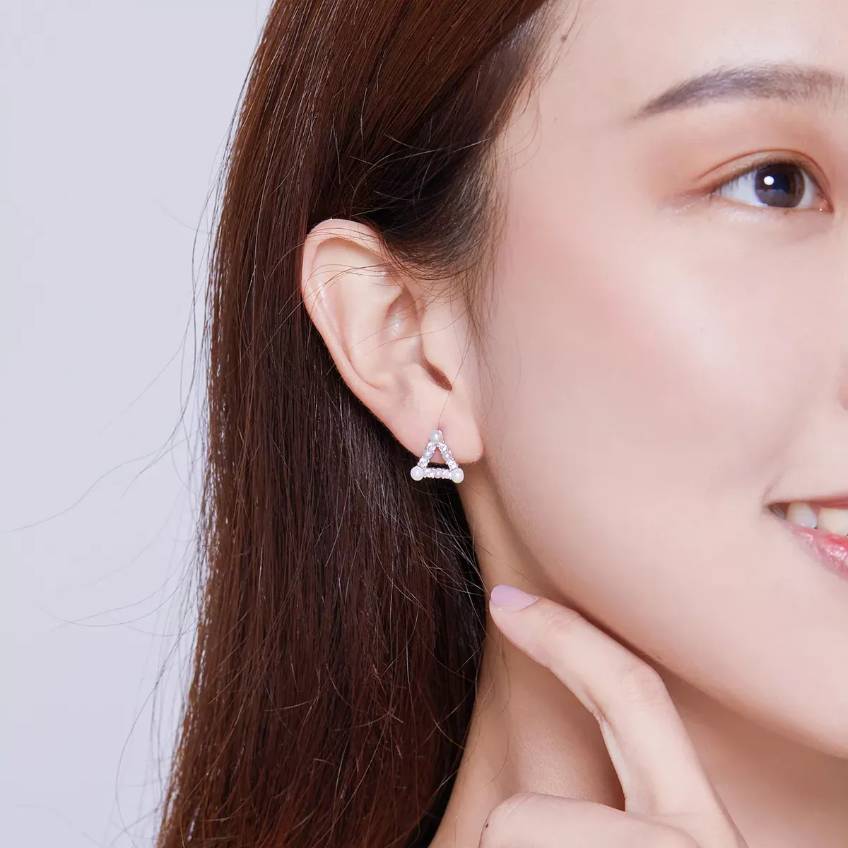 Pandora Style Pearl Triangle Stud Earrings - BSE215