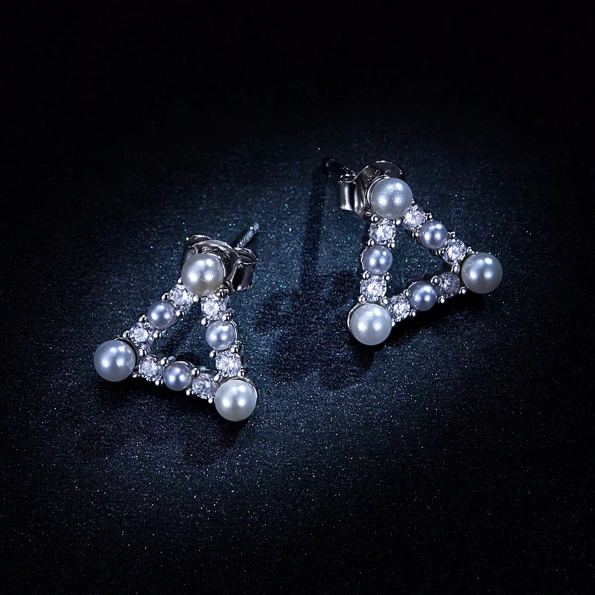 Pandora Style Pearl Triangle Stud Earrings - BSE215
