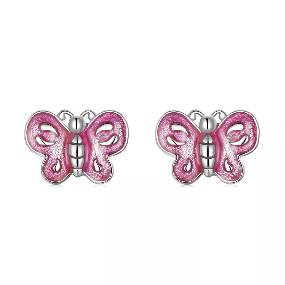 Pandora Style Pink Butterfly Stud Earrings - SCE1344