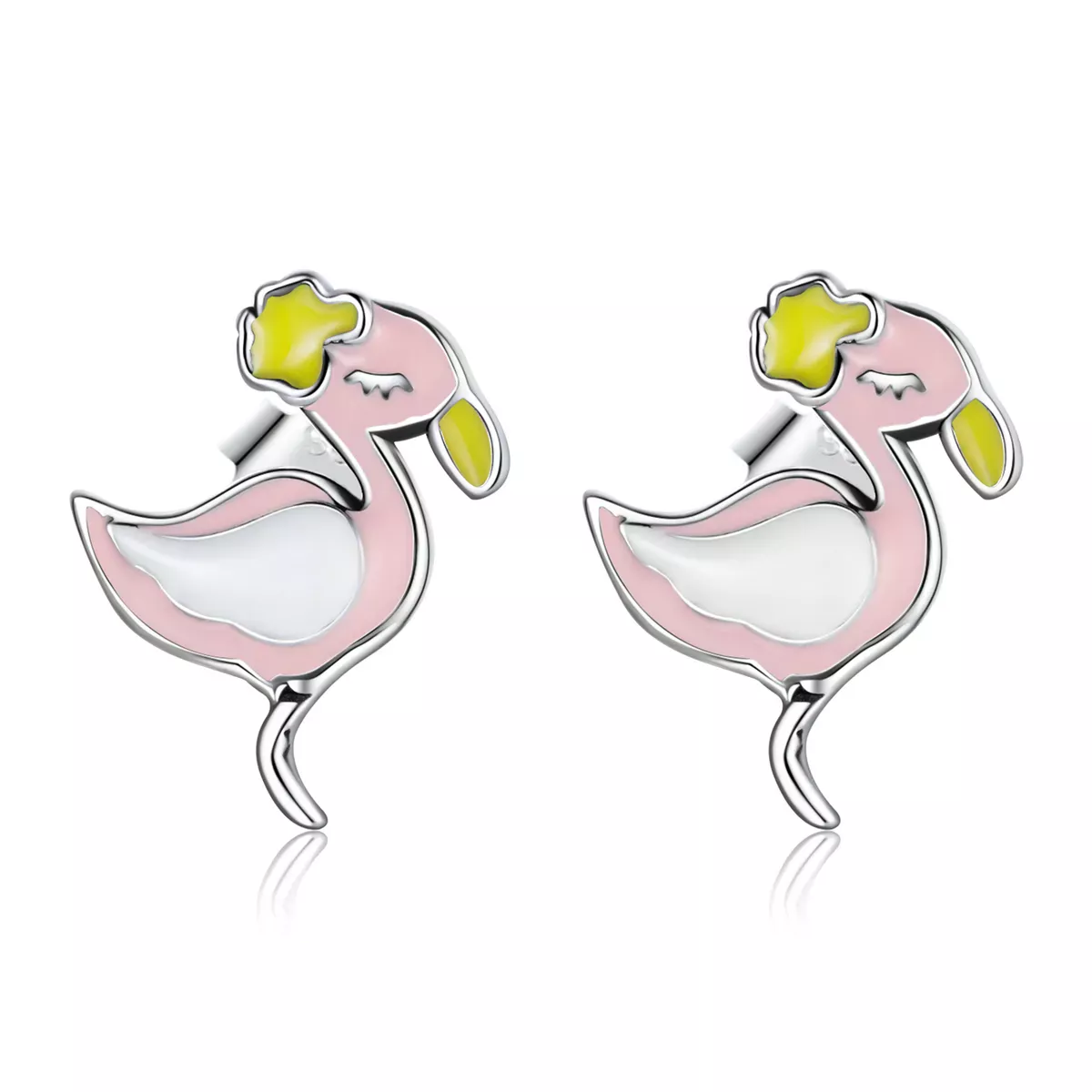 Pandora Style Pink Flamingo Stud Earrings - SCE1276 Pandora Style Pink Flamingo Stud Earrings - SCE1276