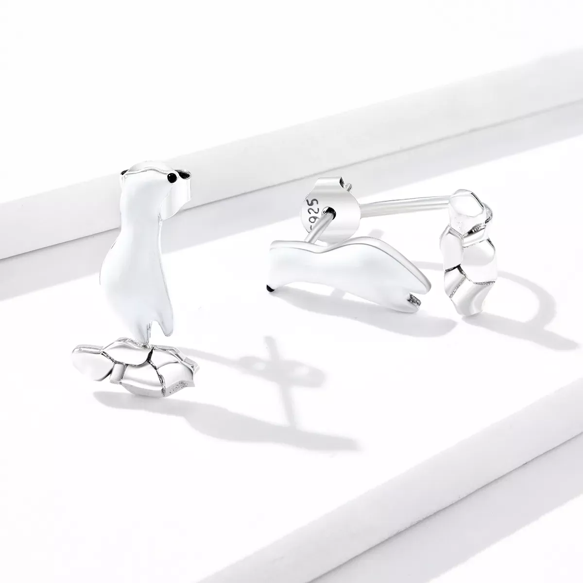 Pandora Style Polar Bear On Cracked Ice Stud Earrings - BSE347