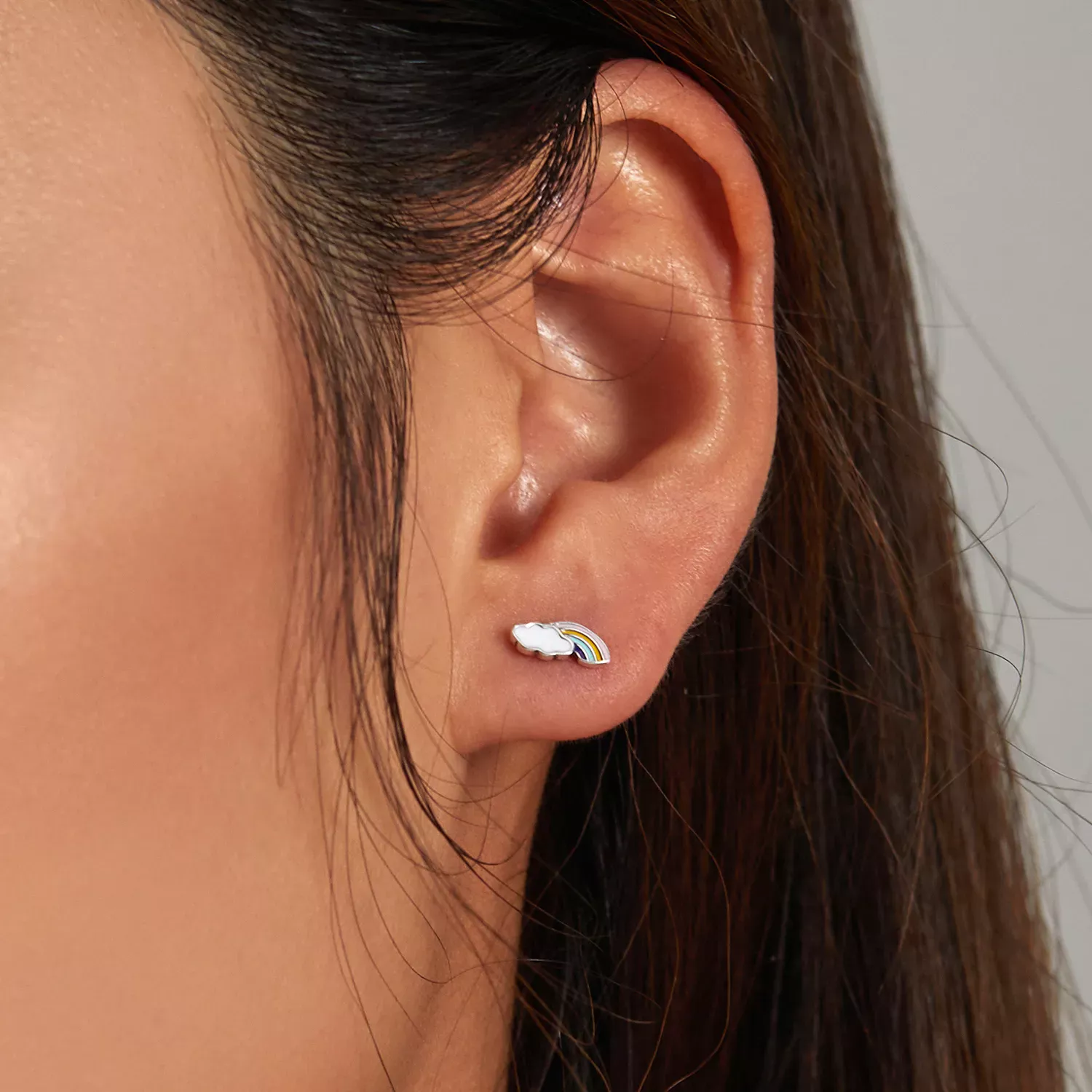 Pandora Style Rainbow Clouds Stud Earrings - SCE1274