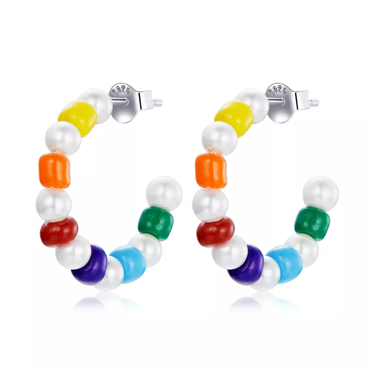 Pandora Style Rainbow Shell Beads Stud Earrings - SCE1183 Pandora Style Rainbow Shell Beads Stud Earrings - SCE1183