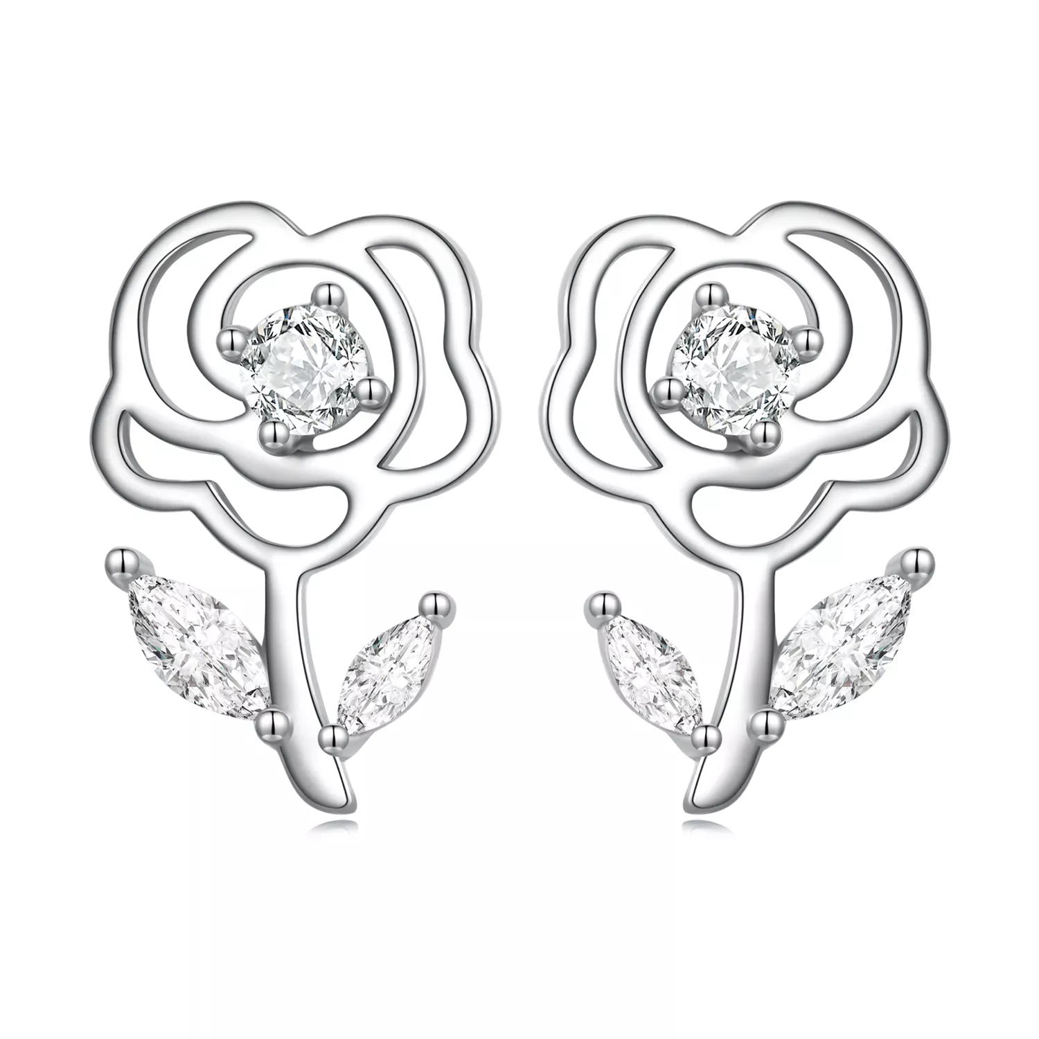 Pandora Style Roses Stud Earrings - BSE714