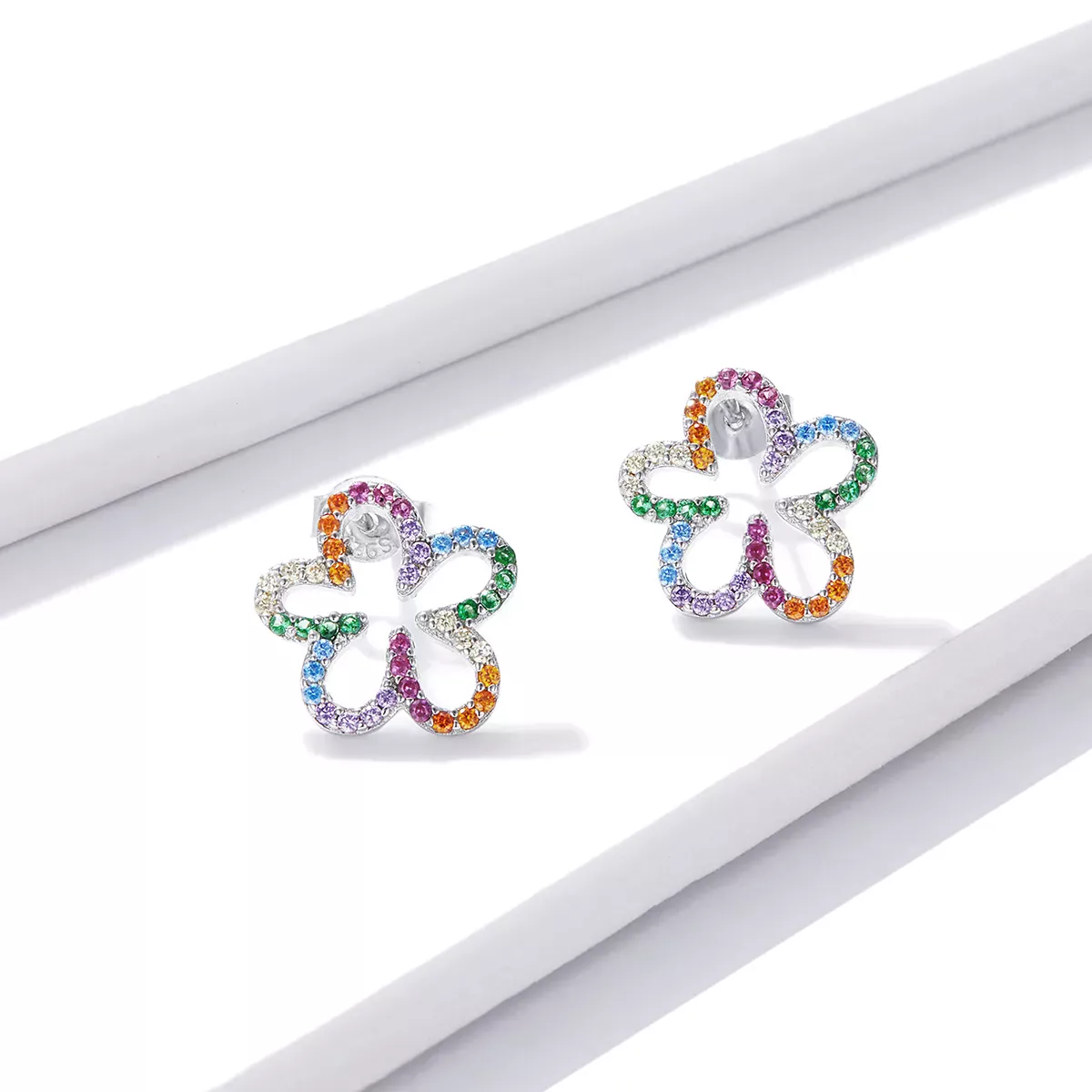 Pandora Style Seven-Colored Flowers Stud Earrings - BSE487
