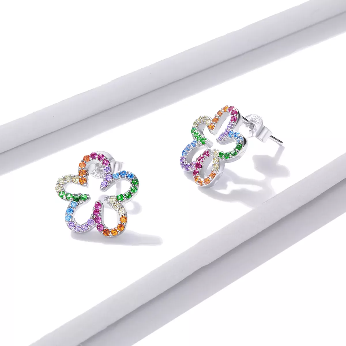 Pandora Style Seven-Colored Flowers Stud Earrings - BSE487