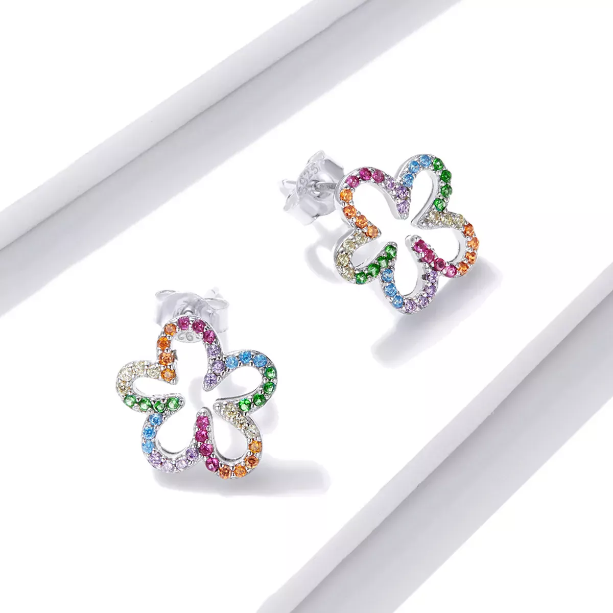 Pandora Style Seven-Colored Flowers Stud Earrings - BSE487