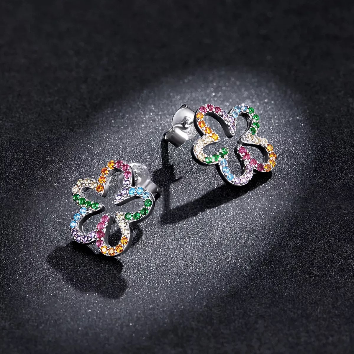 Pandora Style Seven-Colored Flowers Stud Earrings - BSE487