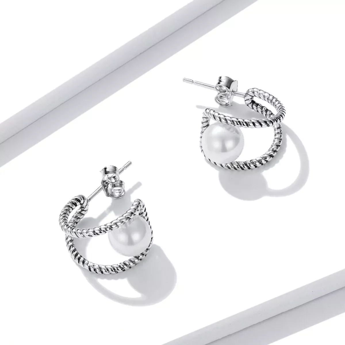 Pandora Style Simple Geometric Shell Beads Stud Earrings - BSE539