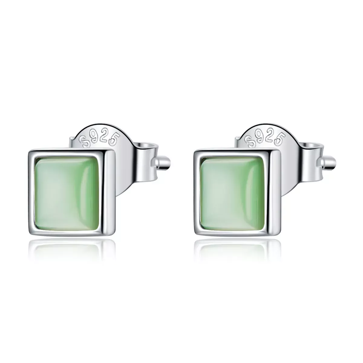 Pandora Style Simple Geometry - Green Cat's Eye Stud Earrings - SCE1269-GN