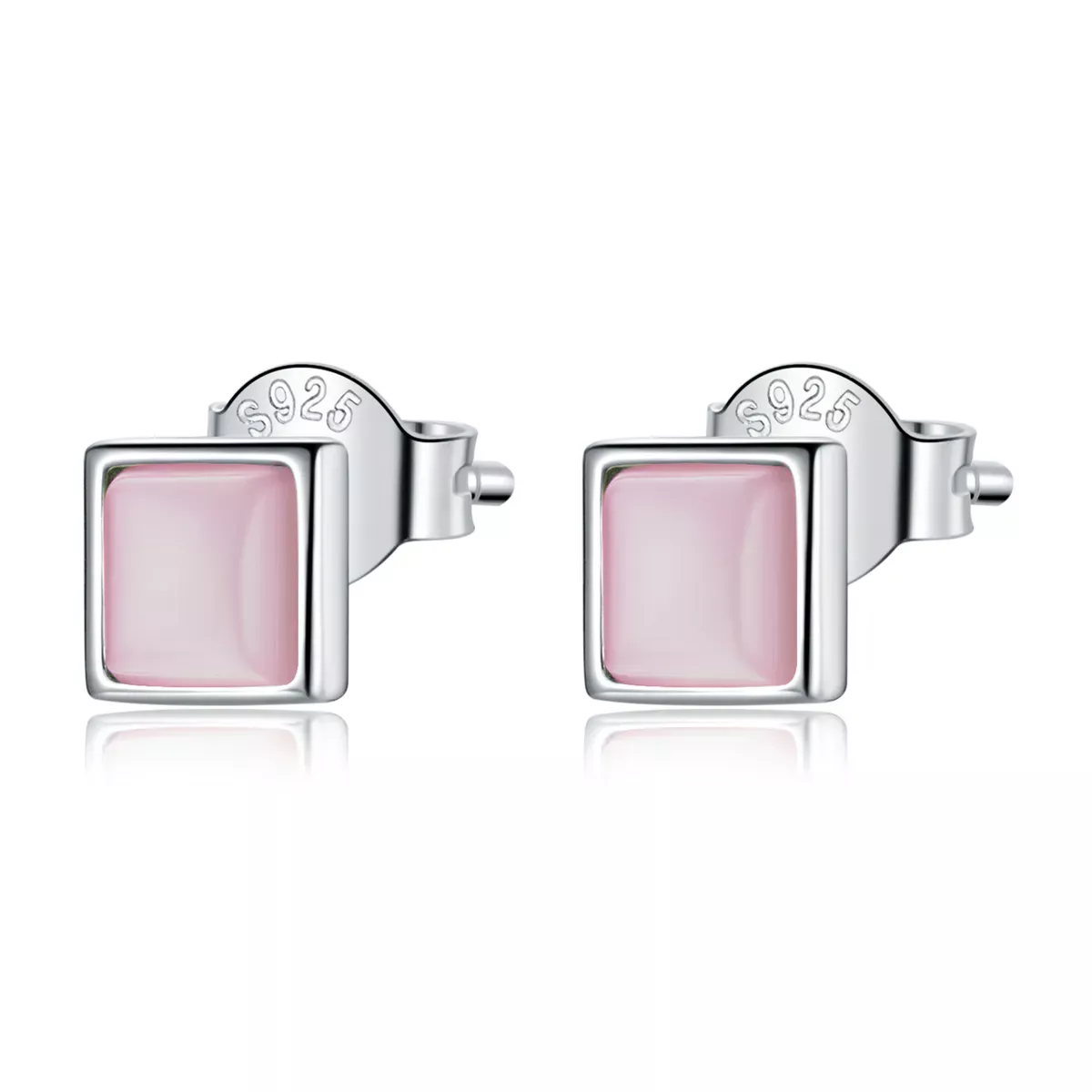 Pandora Style Simple Geometry - Pink Cat's Eye Stud Earrings - SCE1269-PK