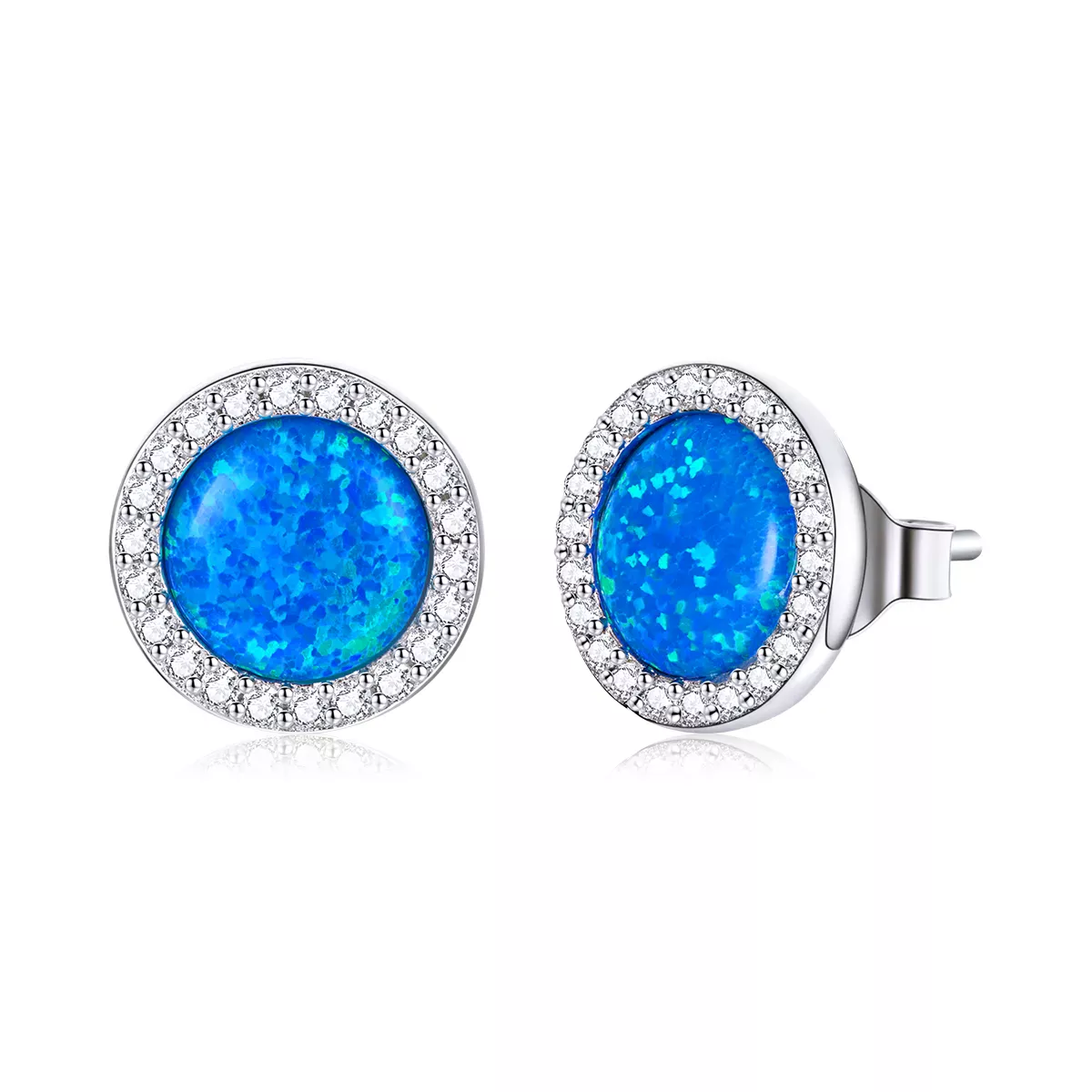 Pandora Style Simple Opal Stud Earrings - BSE467