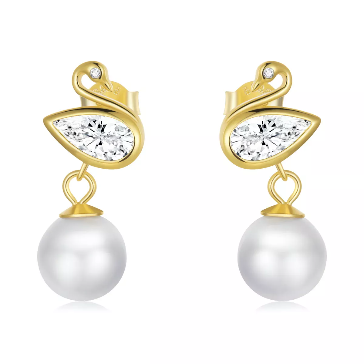 Pandora Style Swan Shell Beads Stud Earrings - BSE548