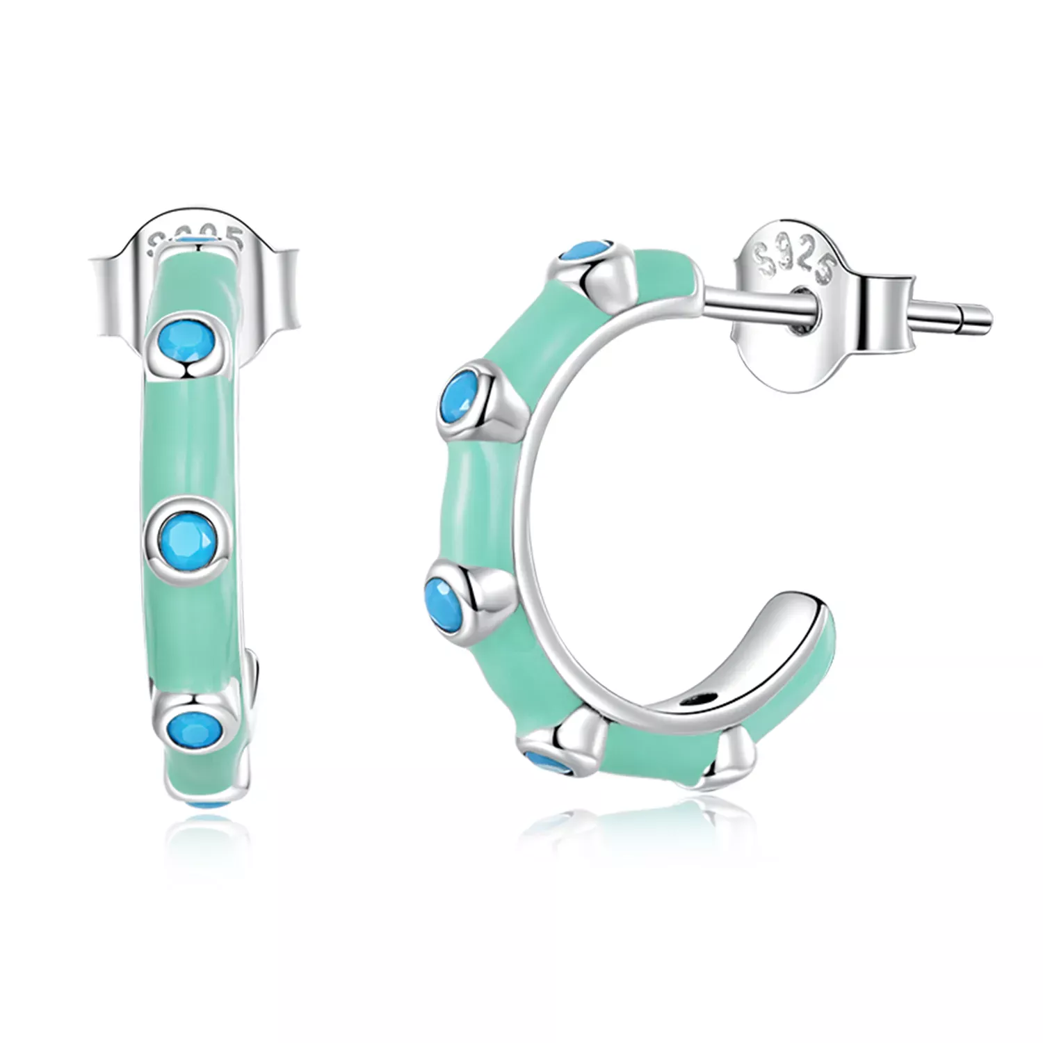 Pandora Style Turquoise Half Circle Stud Earrings - SCE1404