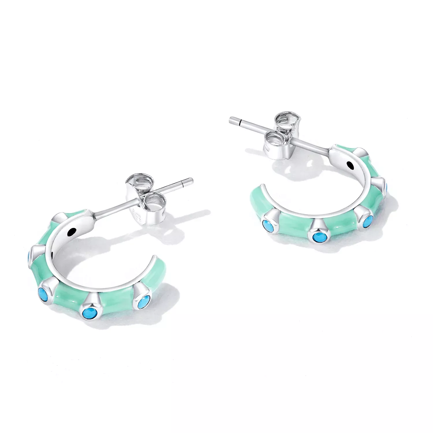 Pandora Style Turquoise Half Circle Stud Earrings - SCE1404