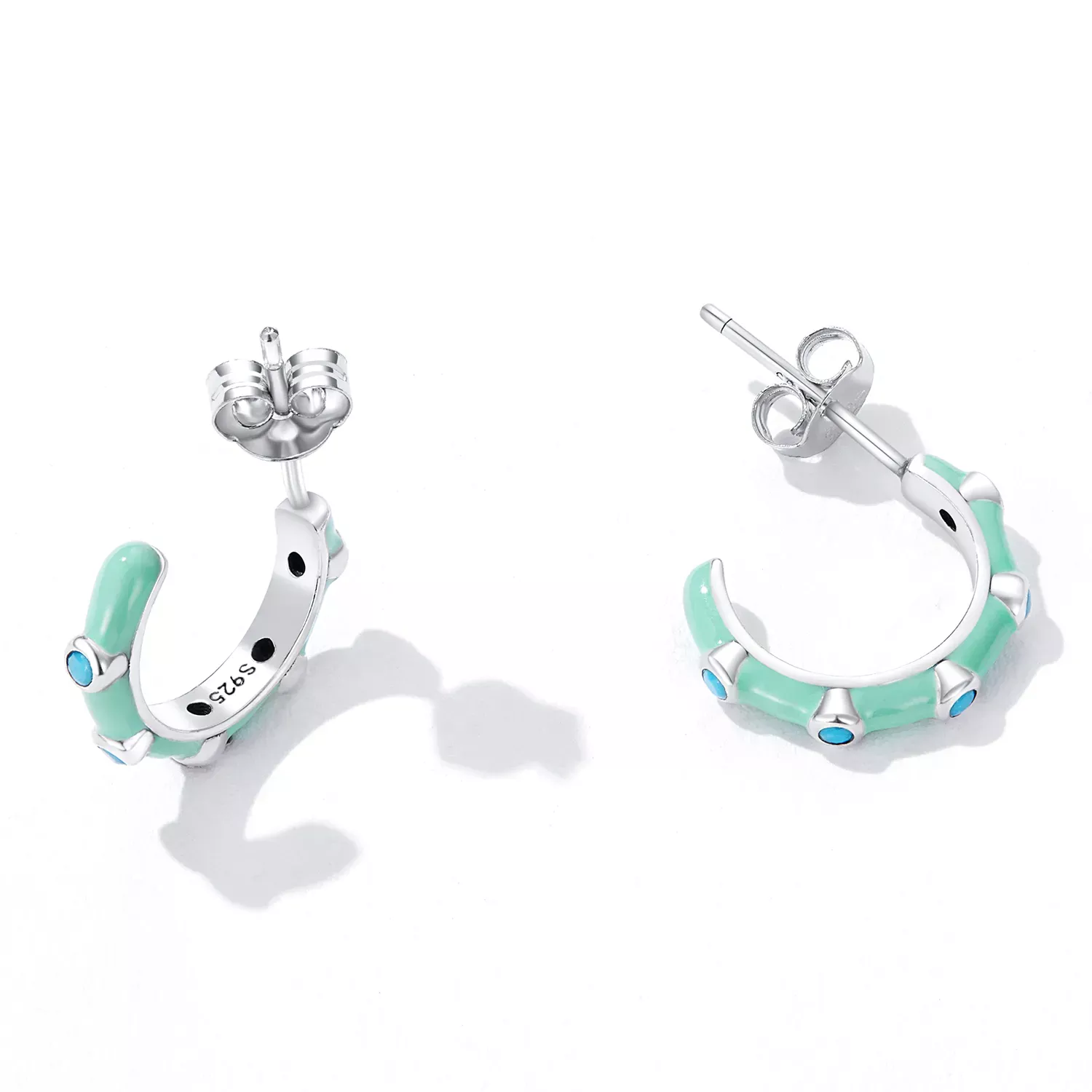 Pandora Style Turquoise Half Circle Stud Earrings - SCE1404
