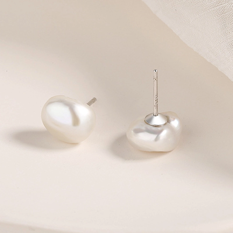 (imagem para) Pandora Style Baroque Pearl Stud Earrings - BSE604 - Visualizar 4