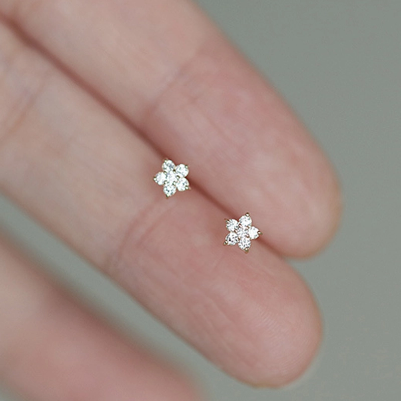 (imagem para) Pandora Style Mini Flower Stud Earrings - BSE598-B - Visualizar 3