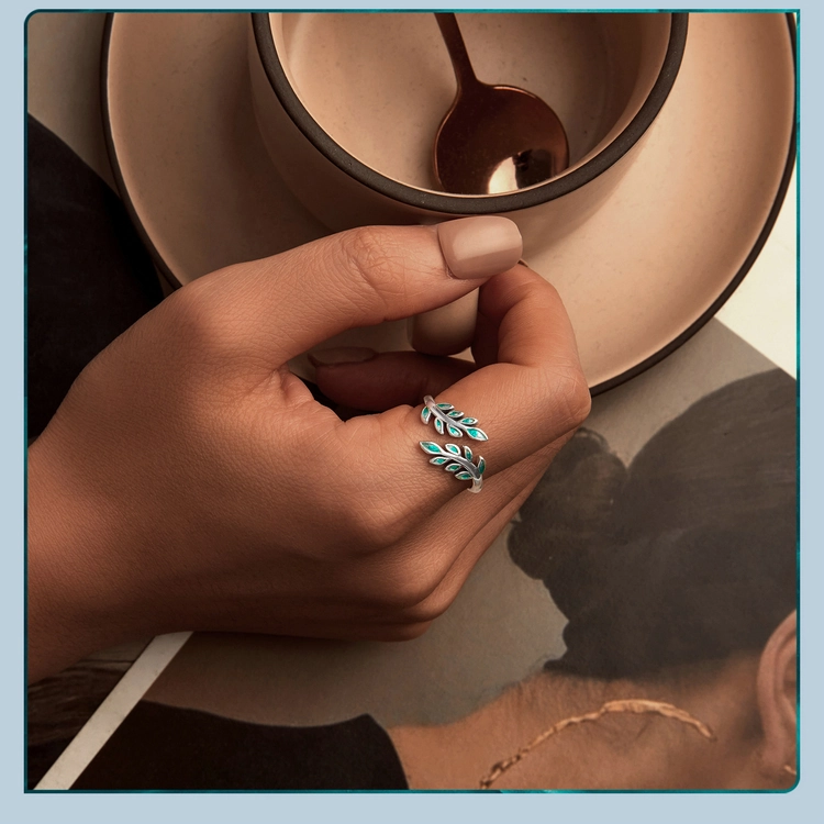 (imagem para) Anel Aberto Folha Estilo PANDORA - BSR542-E - Visualizar 3