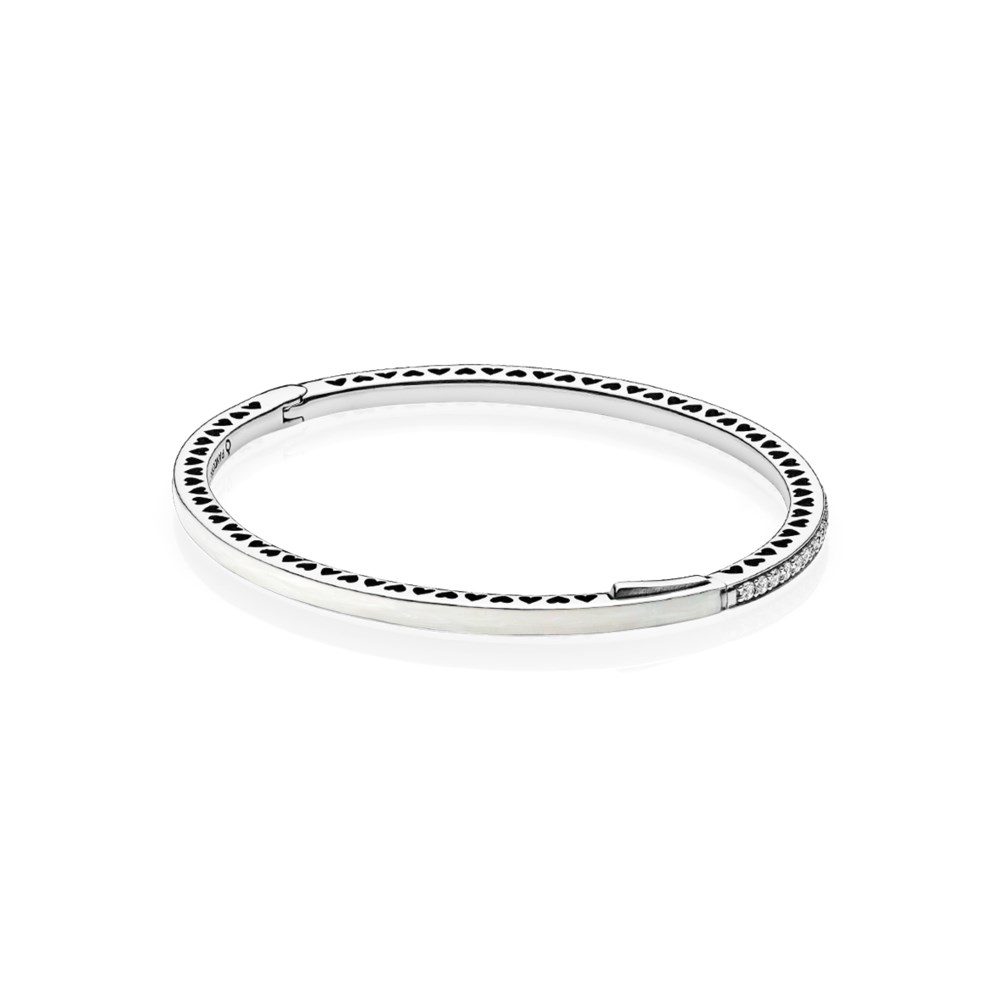 bracelete pandora rígido corações radiantes perolados 590537en23