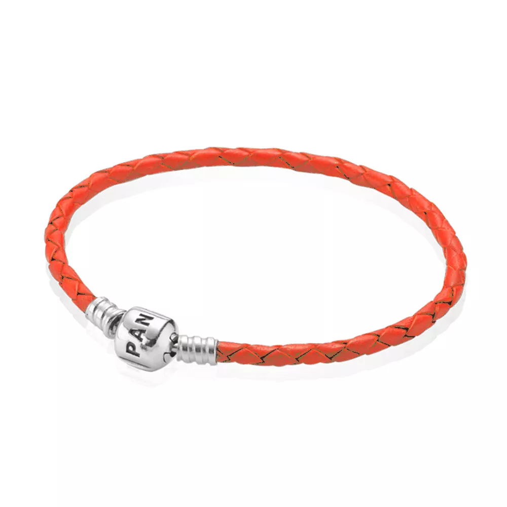 Bracelete PANDORA De Couro Laranja Com O Fecho