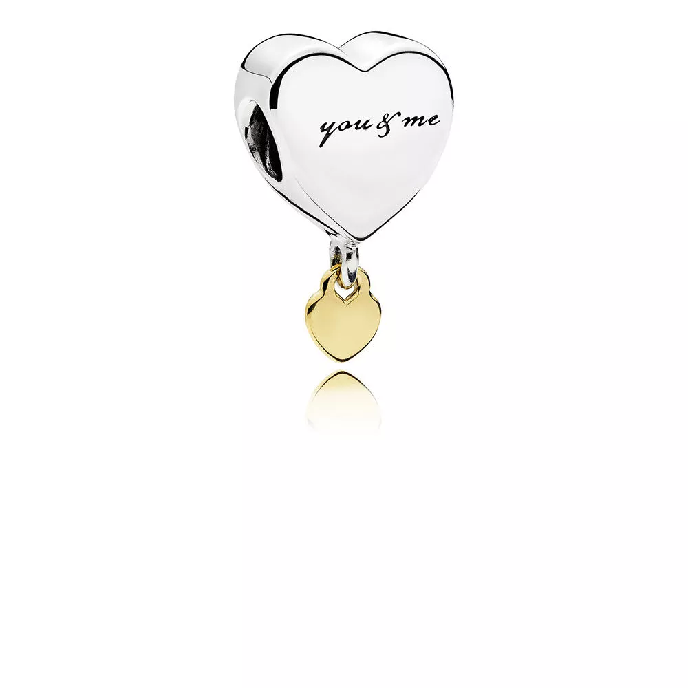 You & Me Heart Silver Charm berloques PANDORA With 14k
