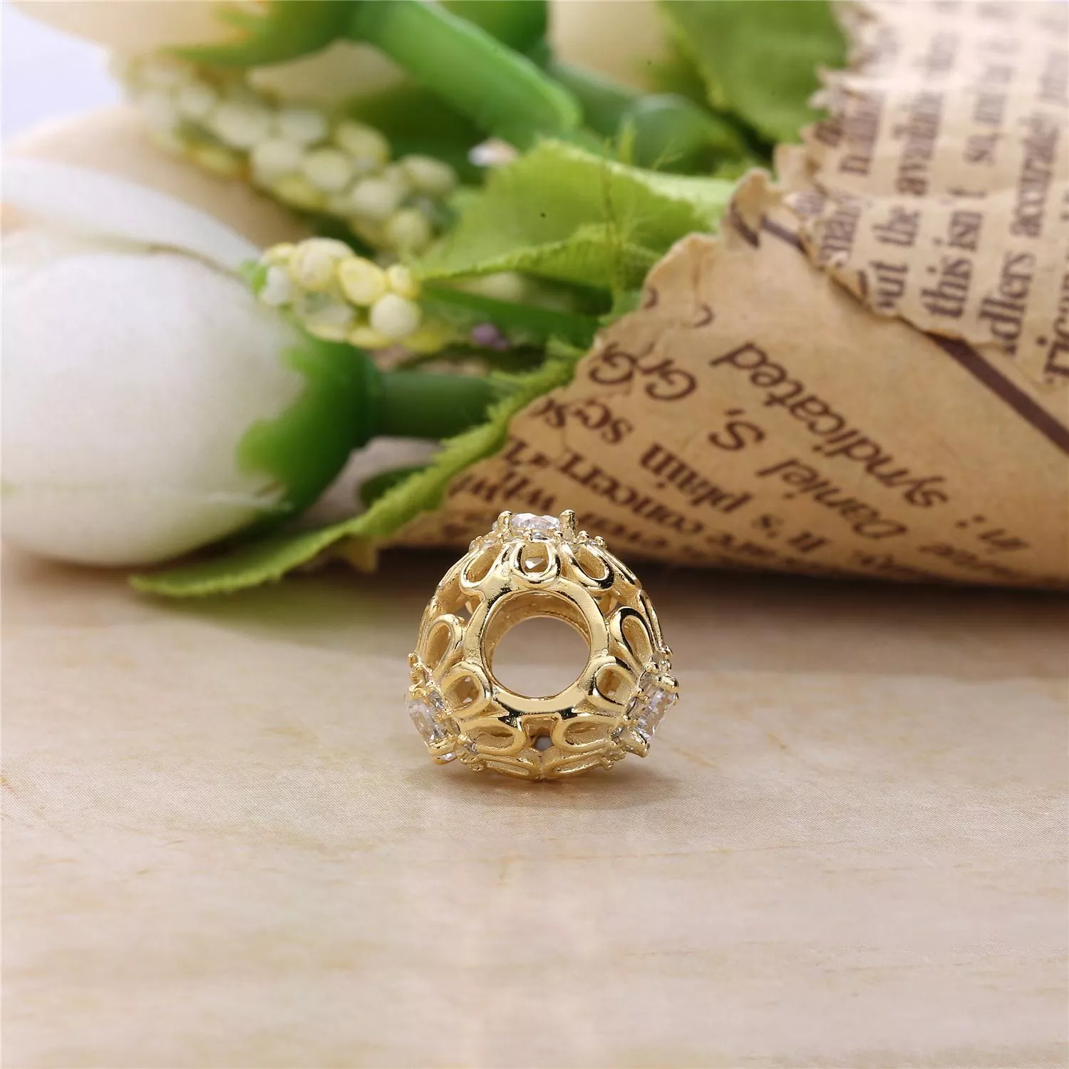 Charm berloques PANDORA de Ouro Brilho Floral