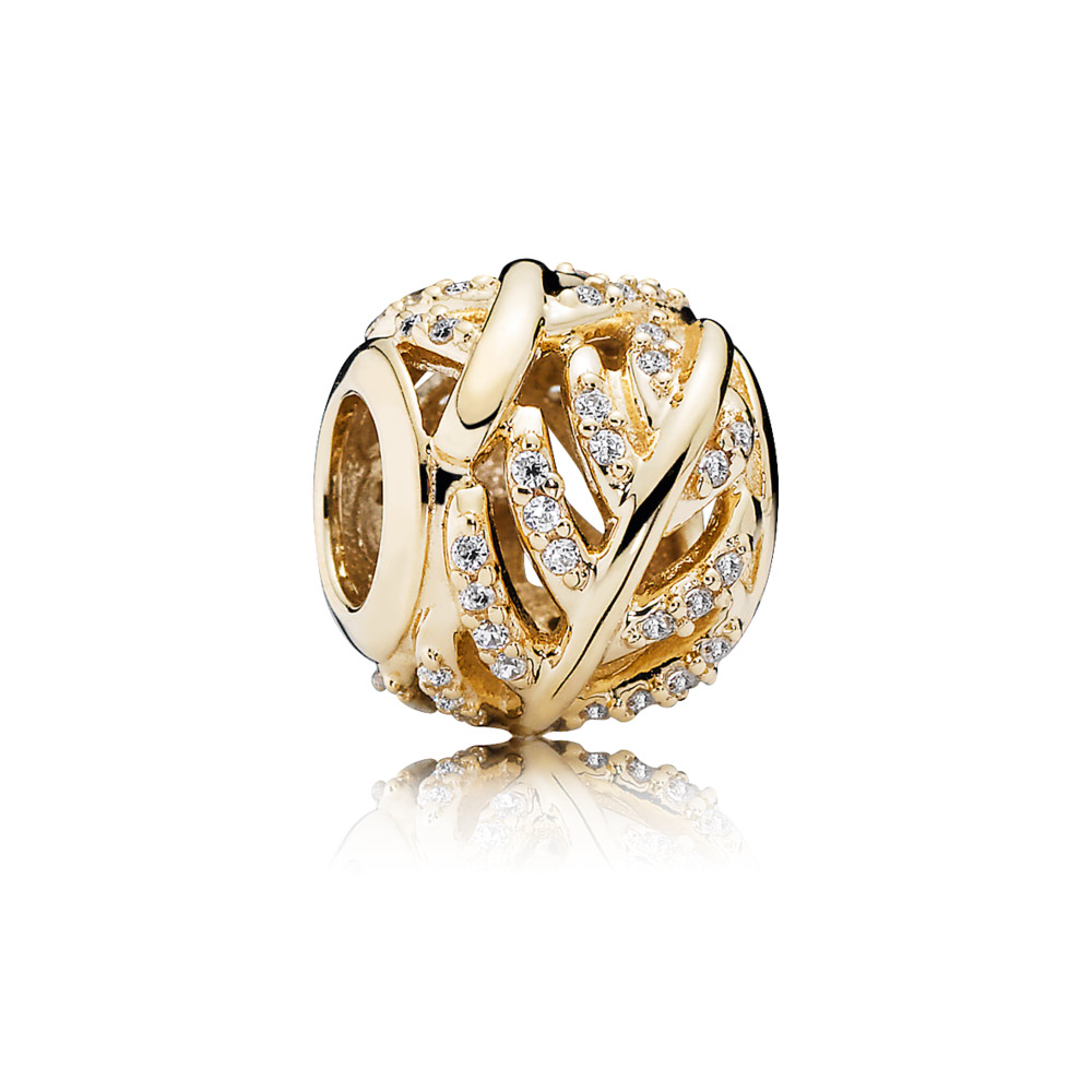 charm berloques pandora de ouro vazado plumas