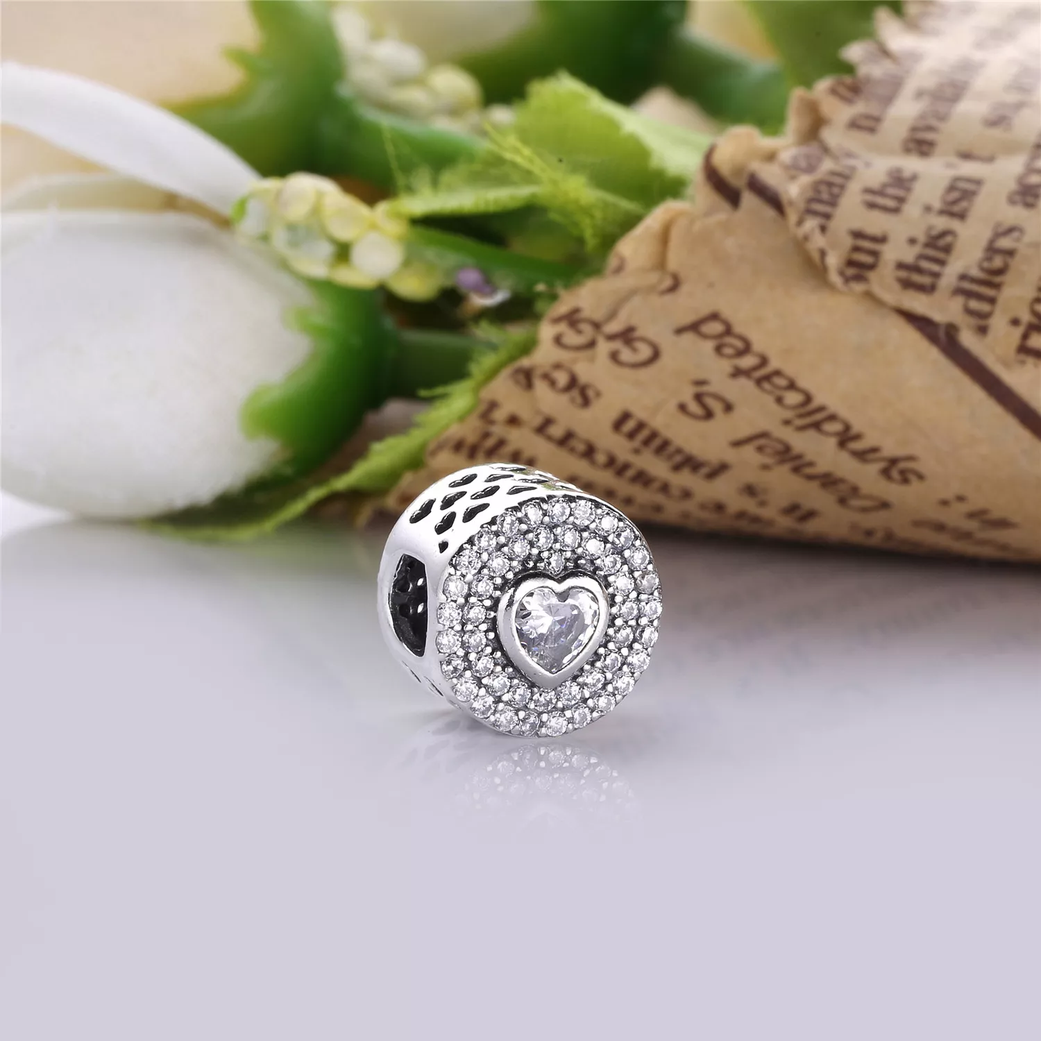 Charm berloques Pandora de prata Coração cintilante