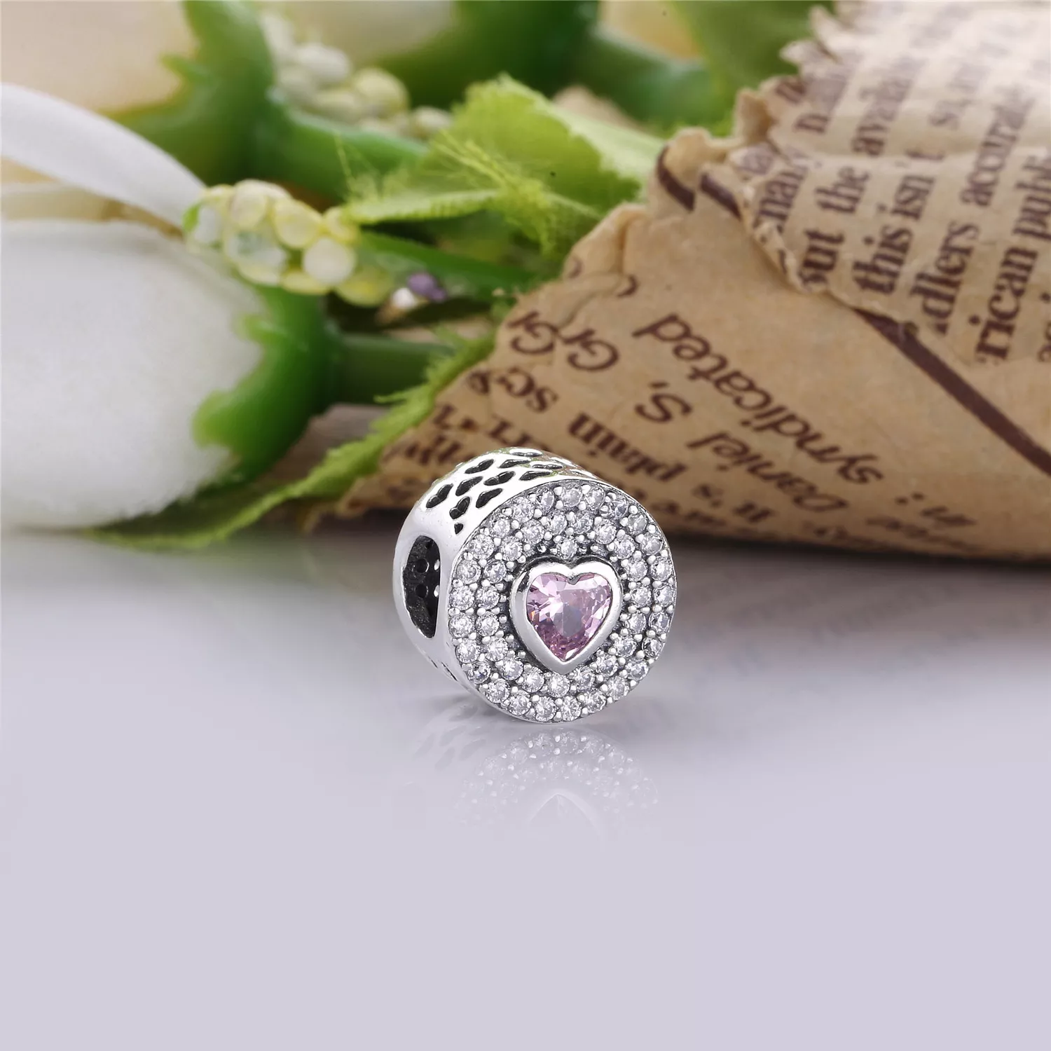 Charm berloques Pandora de prata Coração cintilante