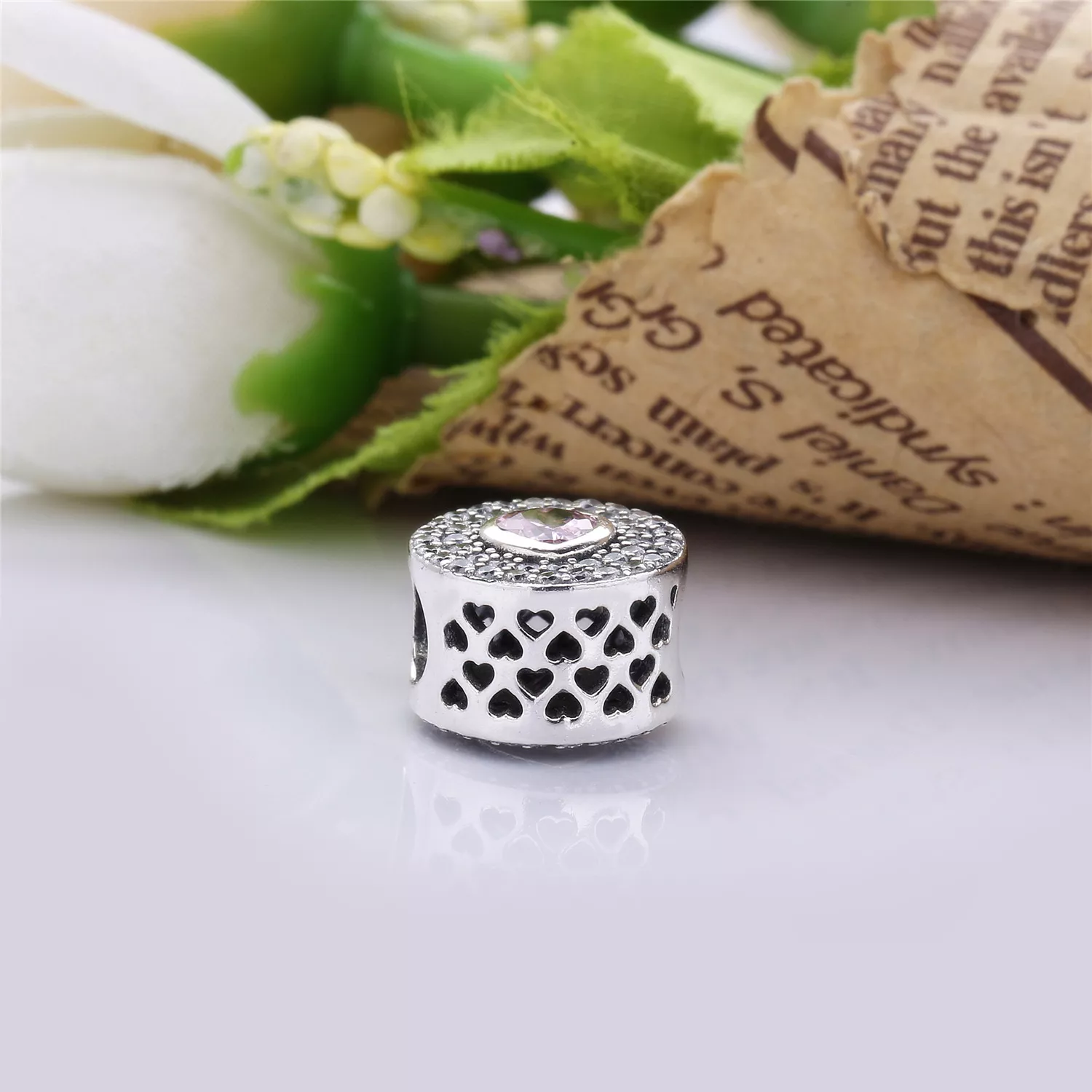 Charm berloques Pandora de prata Coração cintilante