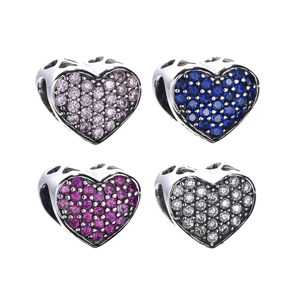 charm berloques pandora de prata coração deslumbrante