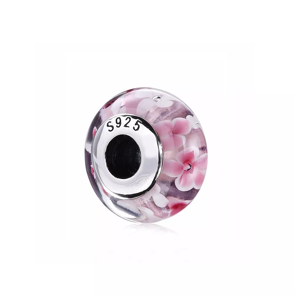 charm berloques pandora de prata flor rosa 791652a