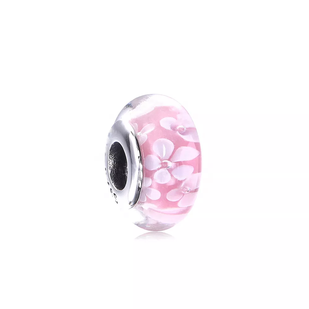 charm berloques pandora de prata flor rosa 791653a