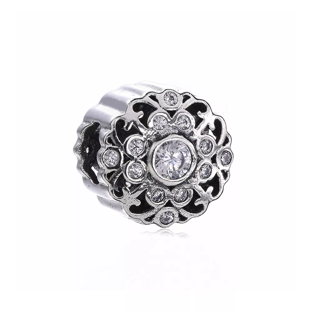 charm berloques pandora de prata flor vintage