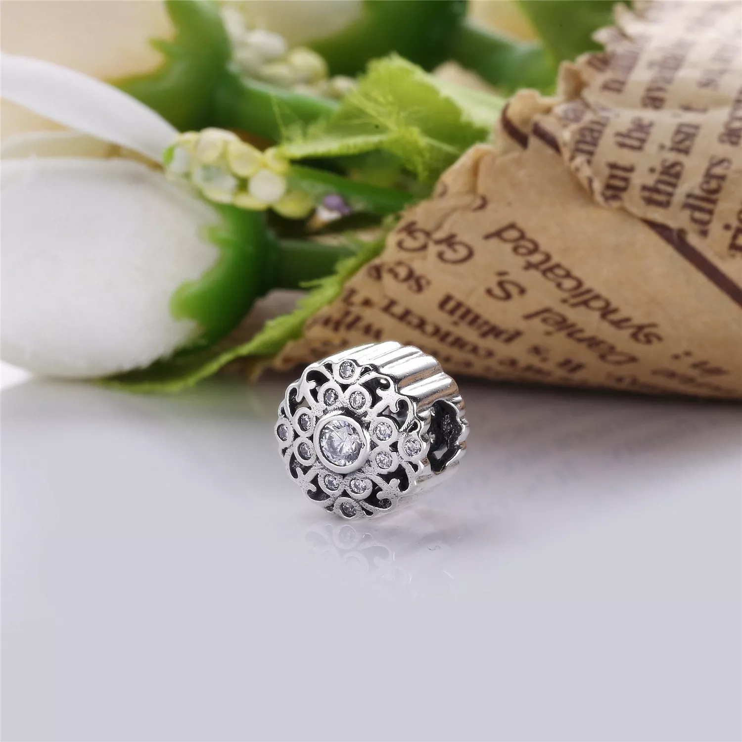 Charm berloques Pandora de prata Flor vintage