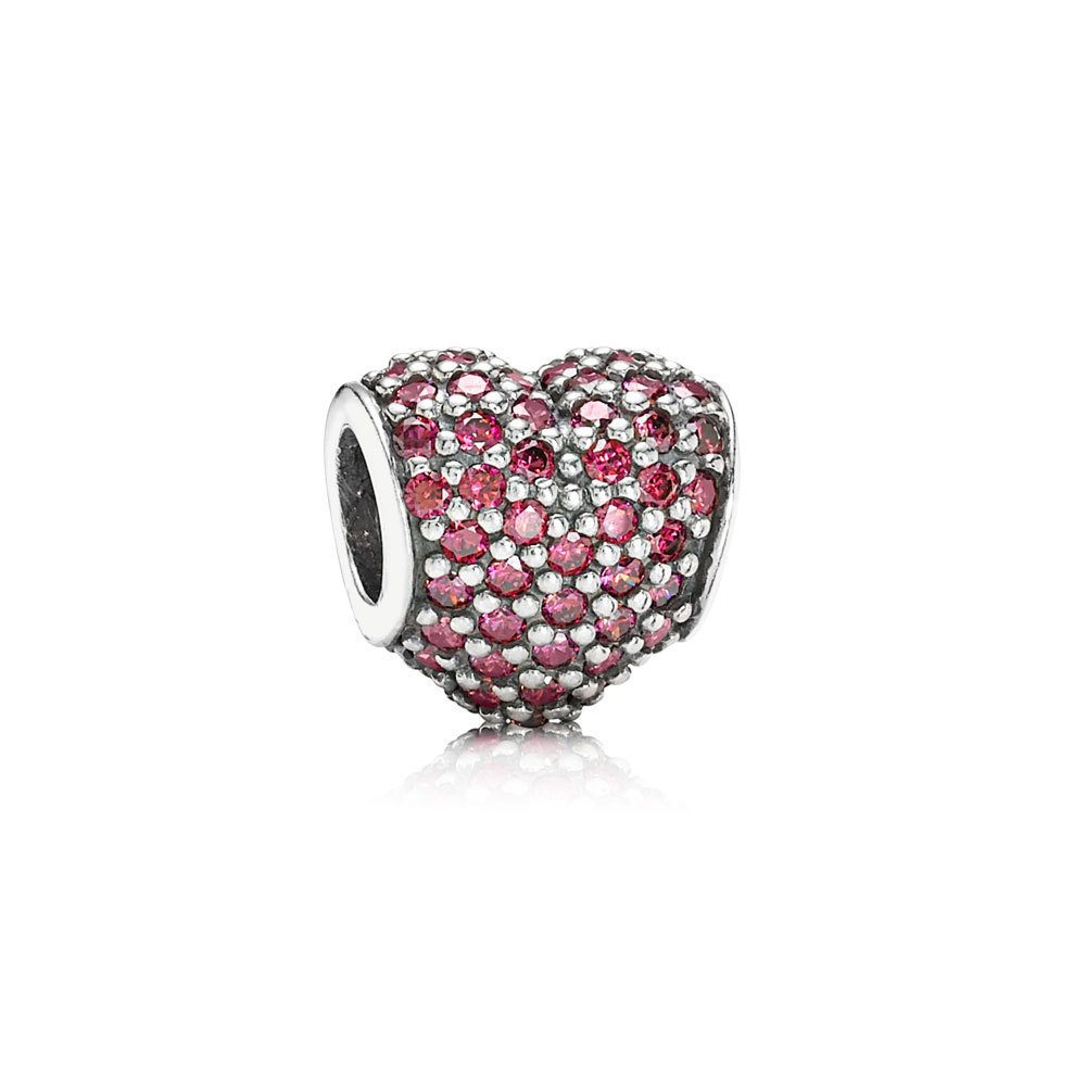charm berloques pandora de prata pavê coração vermelho