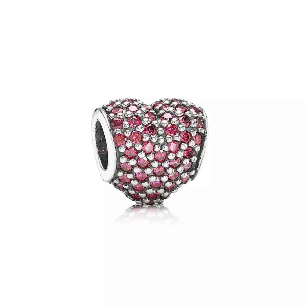 charm berloques pandora de prata pavê coração vermelho