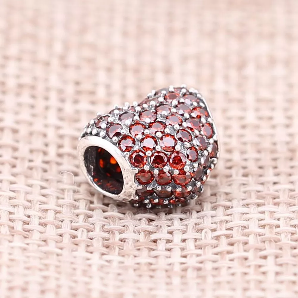 Charm berloques PANDORA De Prata Pavê Coração Vermelho