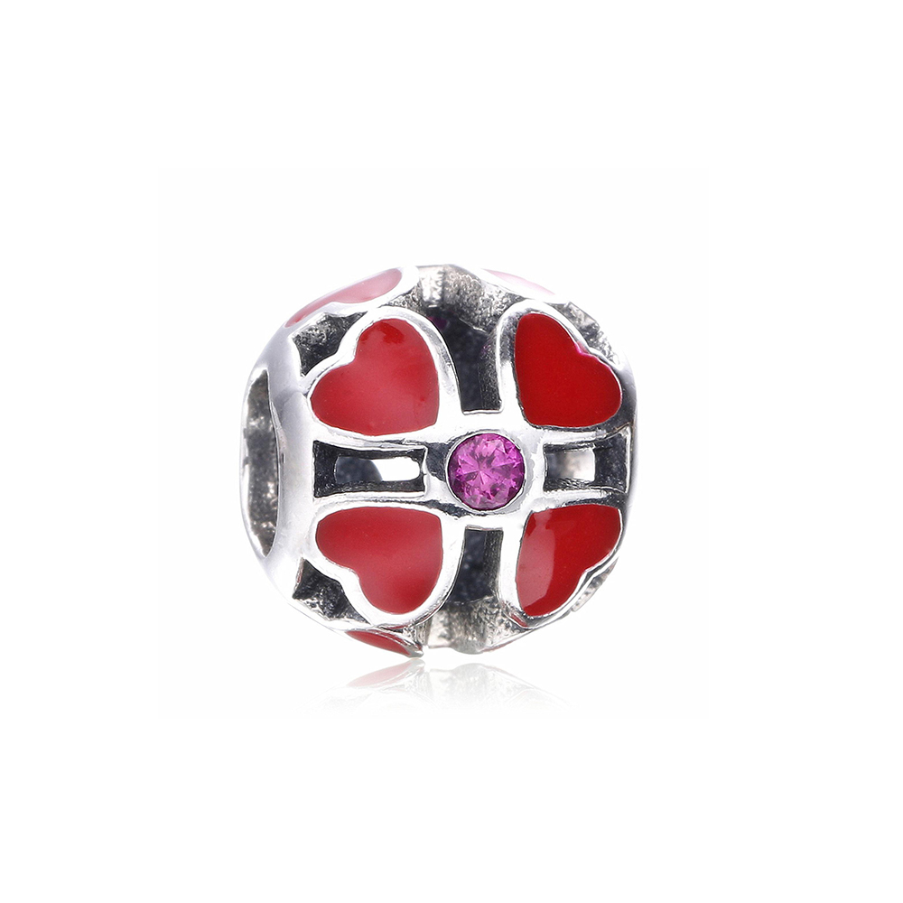 charm berloques pandora de prata trevo vermelho
