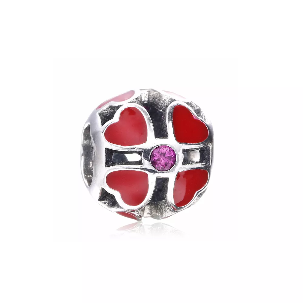 Charm berloques Pandora de prata Trevo vermelho