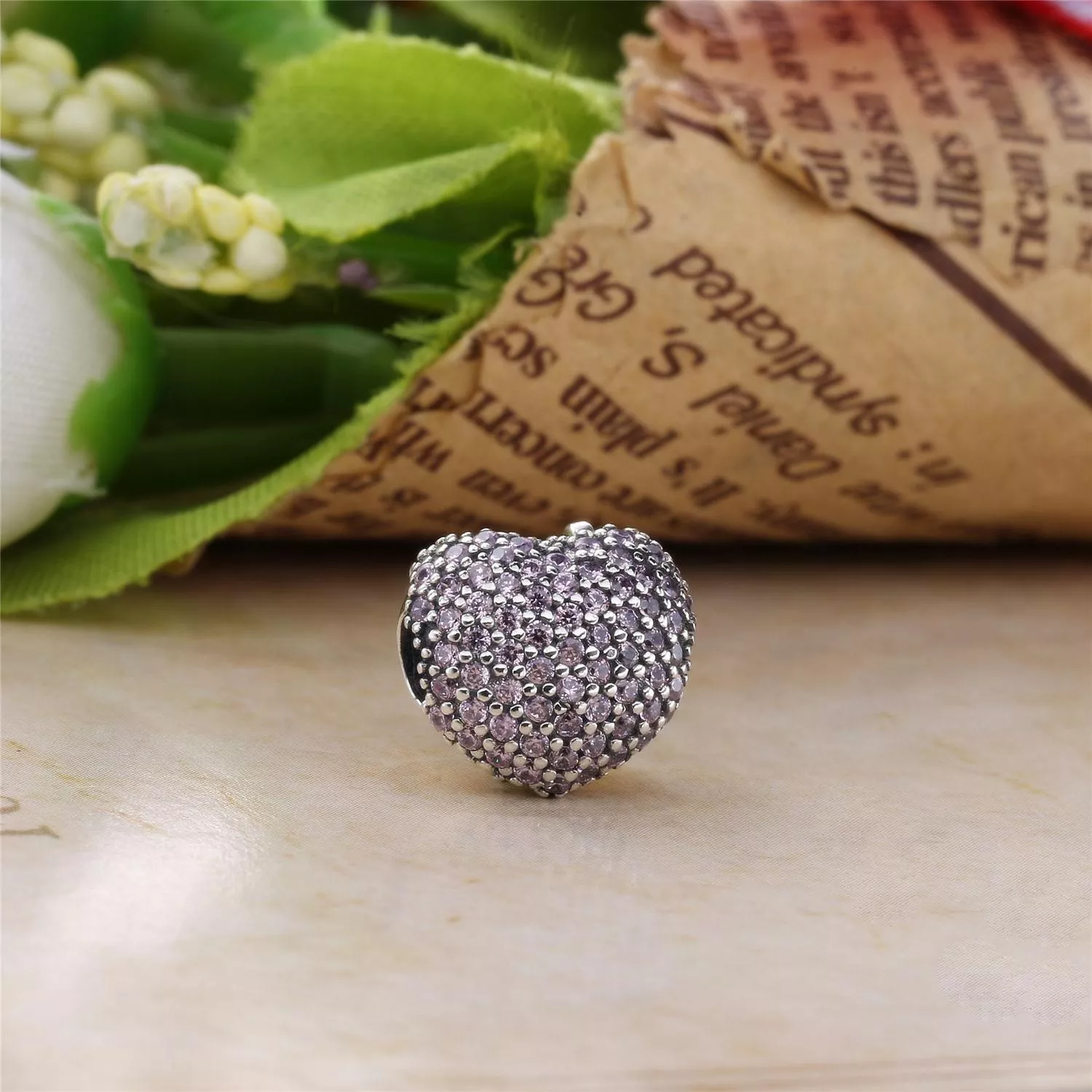 Charm Clipe Pandora de prata Abra meu coração Pavê