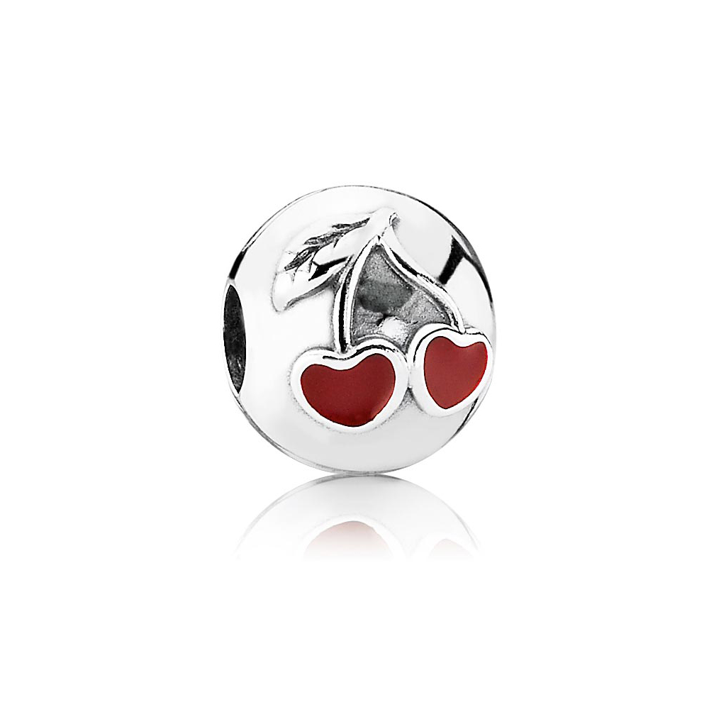charm clipe pandora de prata e esmalte cerejas 791093en39
